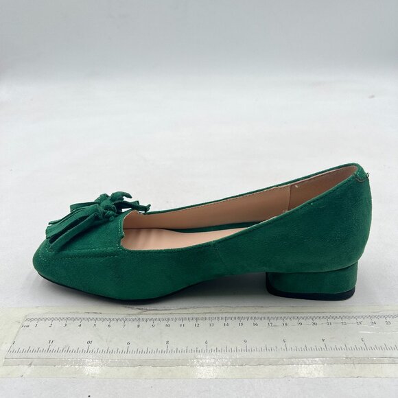YDN Green Block Low Heel Loafer Square Toe Tassel Fringe Pump Slip On Dress Shoe - Picture 2 of 8